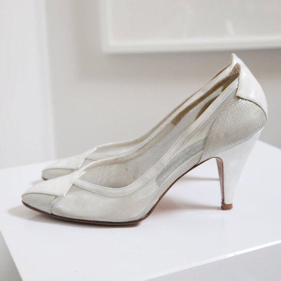 Vintage Stuart Weitzman for Mr Seymour White Painted Leather Mesh Stiletto Heel - Picture 1 of 10